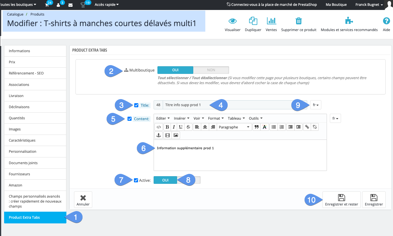 Custom fields, tuto 3 - image 2 - EasyTabs info entry interface in PS back office